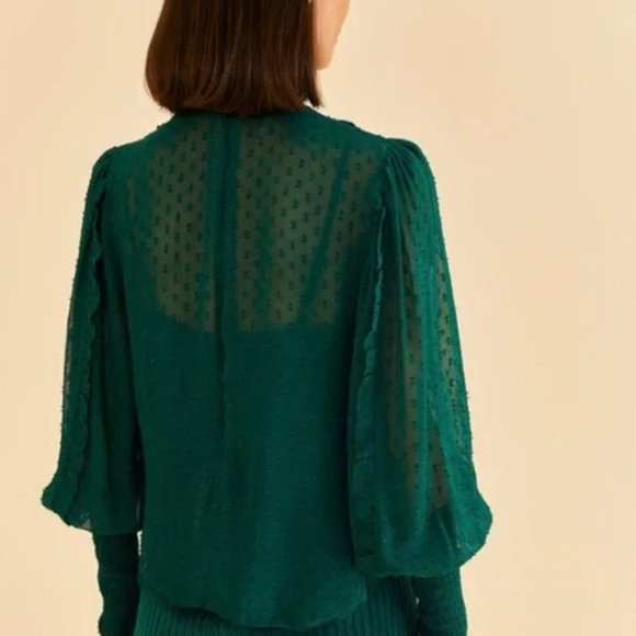 FARM Rio - Emerald Ruffle Long Sleeve Blouse. NWT. SIZE XL. - Picture 3 of 6